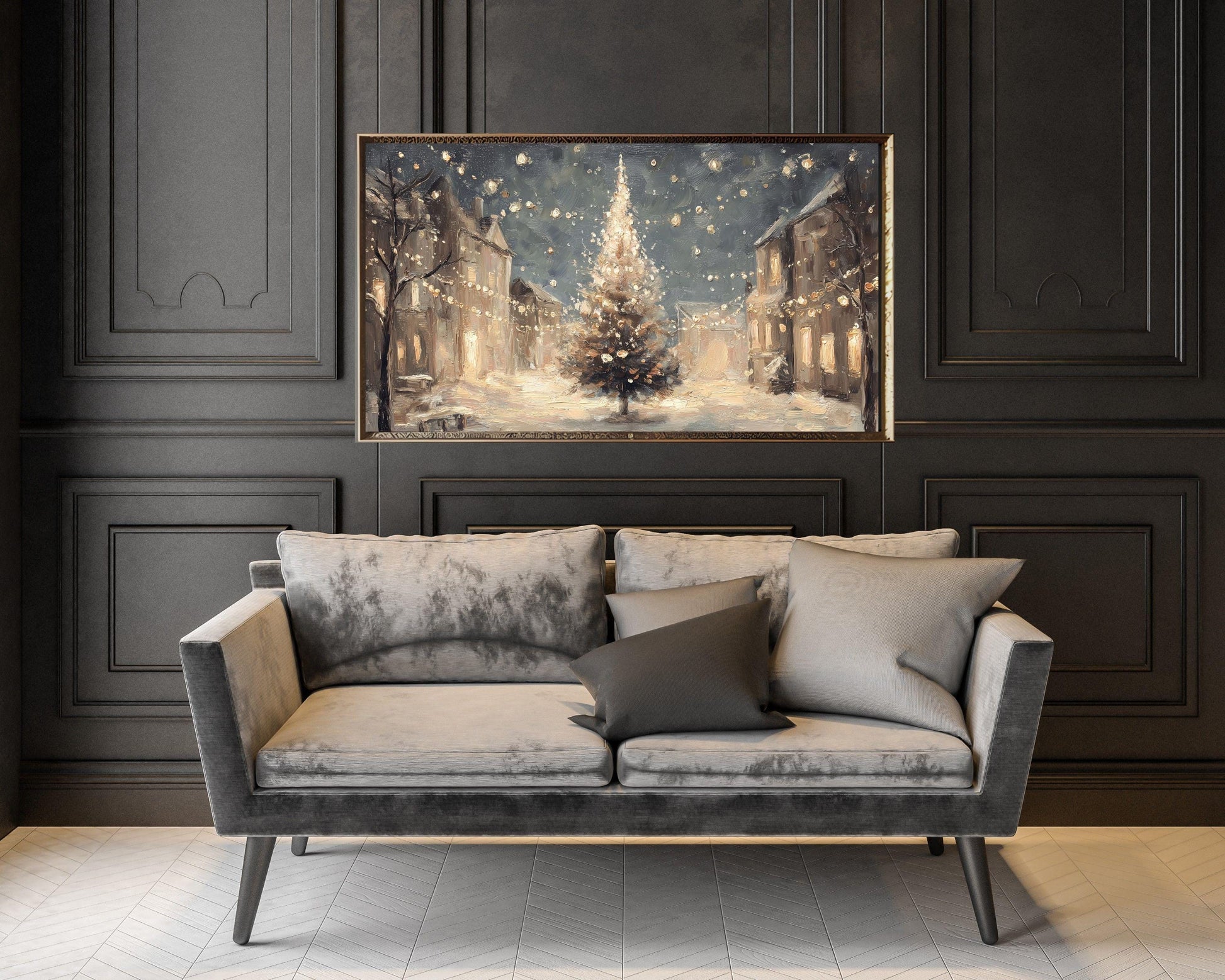 Christmas Tree in Village Frame TV Art