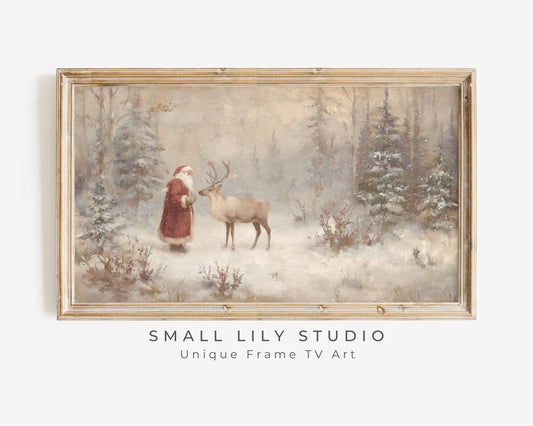 Santa and Reindeer Frame TV Art