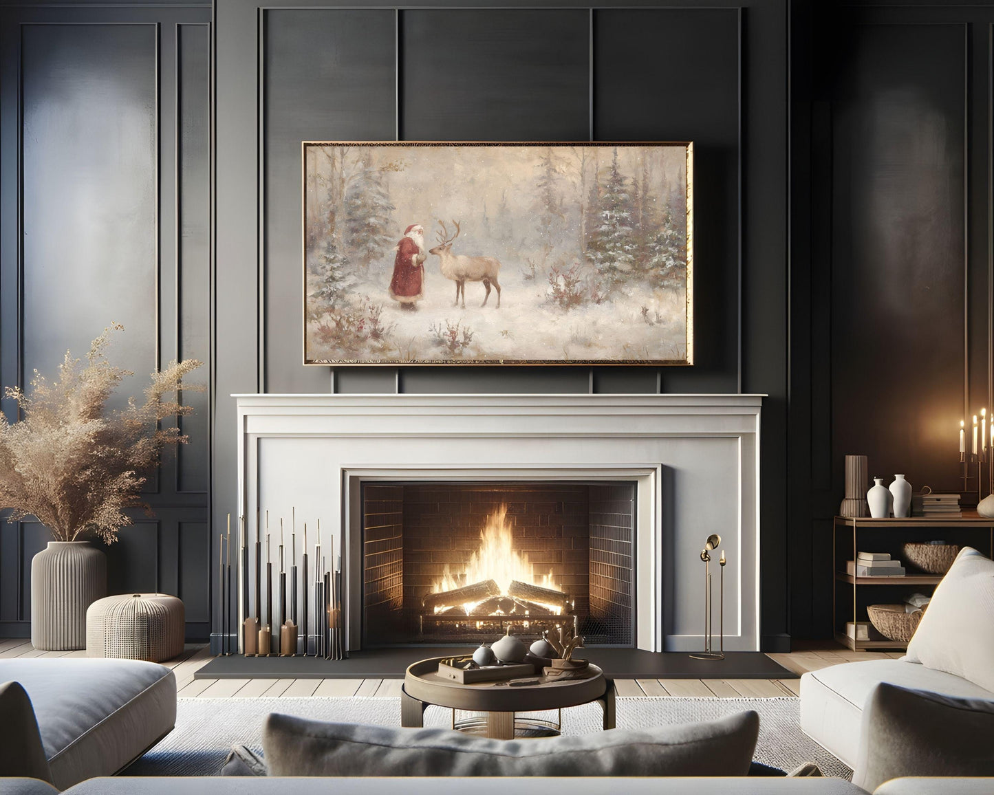 Santa and Reindeer Frame TV Art