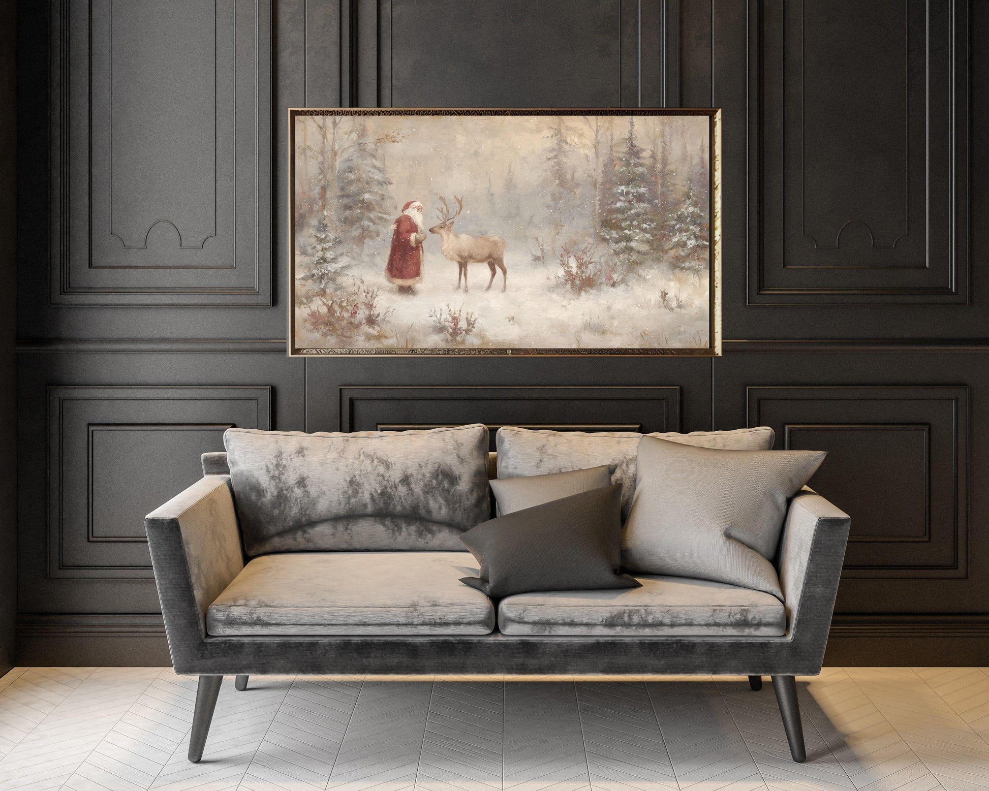 Santa and Reindeer Frame TV Art