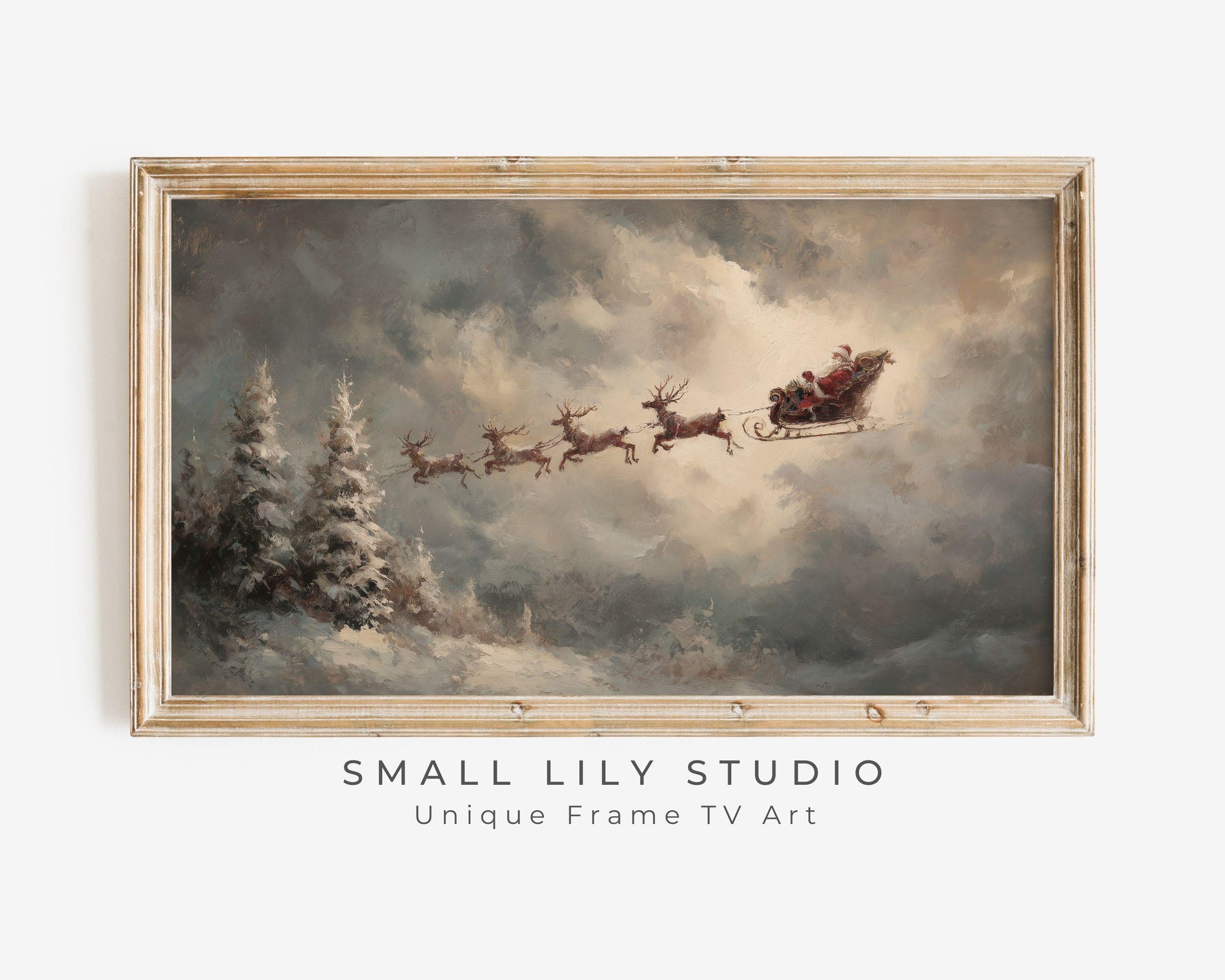 Santa and Flying Reindeer Frame TV Art