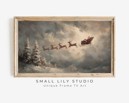 Santa and Flying Reindeer Frame TV Art