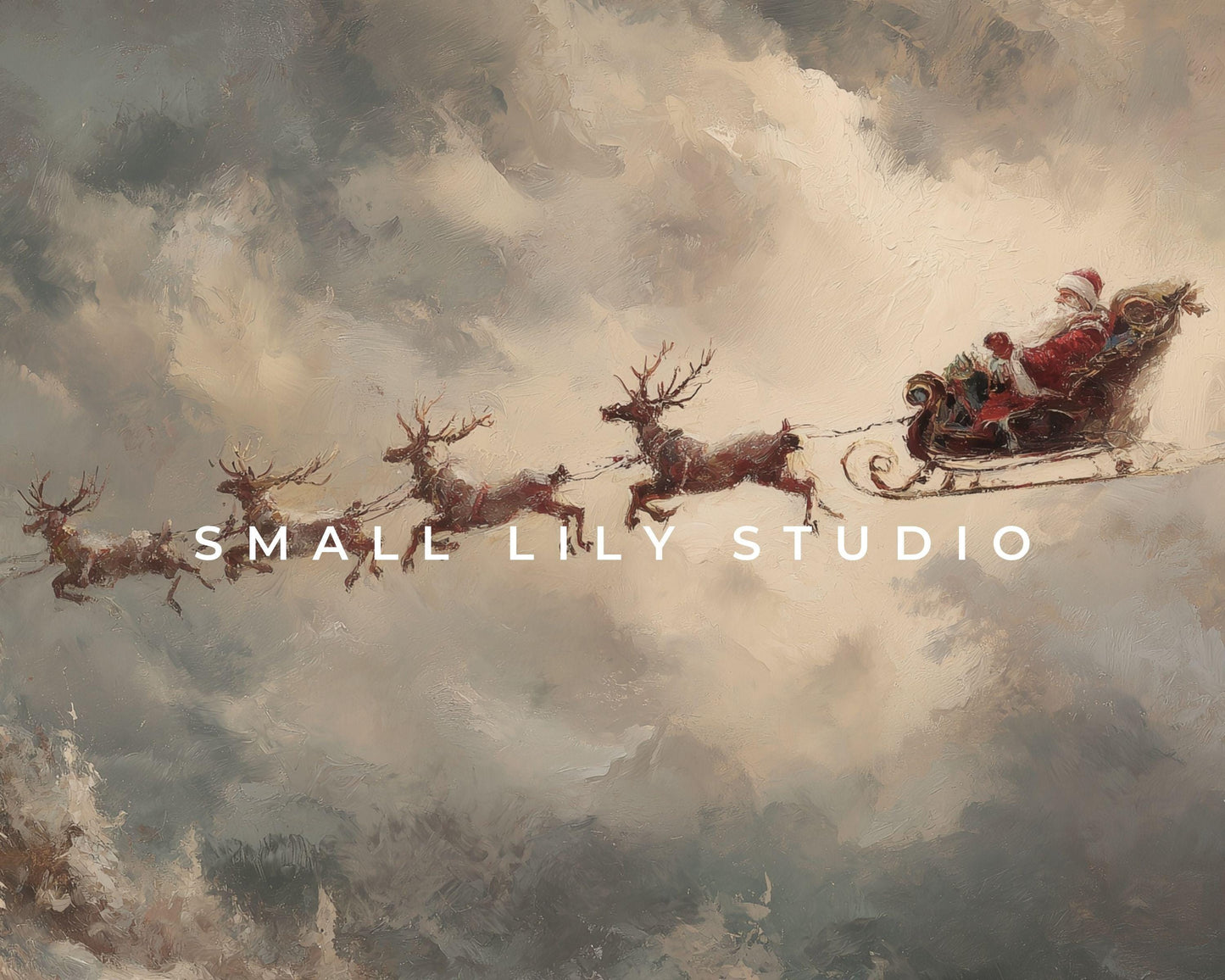 Santa and Flying Reindeer Frame TV Art