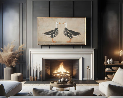Silly Halloween Goose Skeletons Frame TV Art