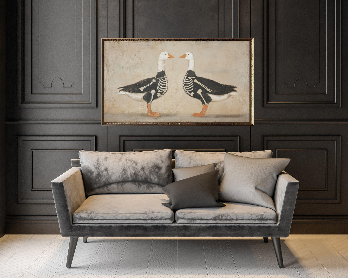 Silly Halloween Goose Skeletons Frame TV Art