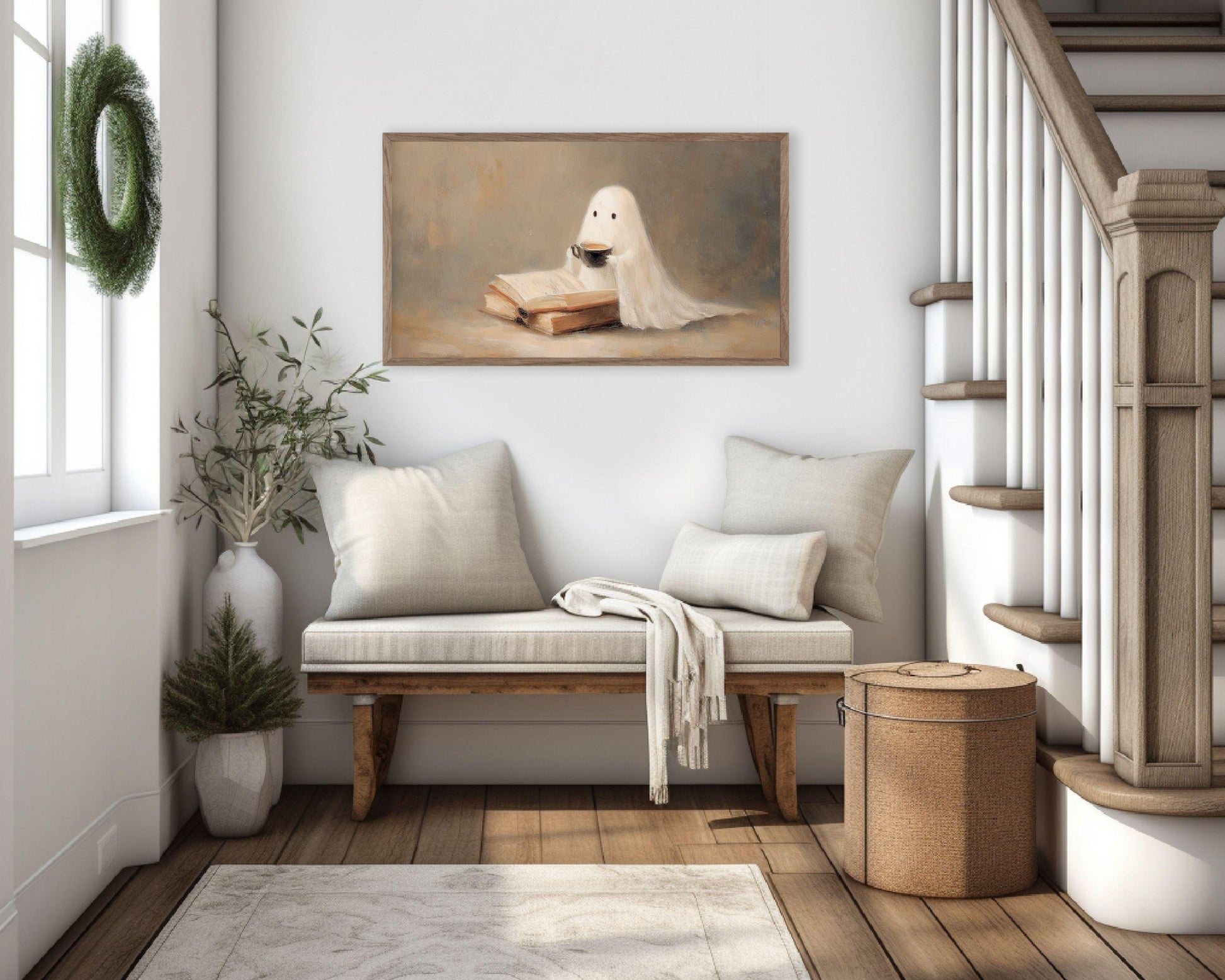 Cute Ghost Reading with Coffee Frame TV Art