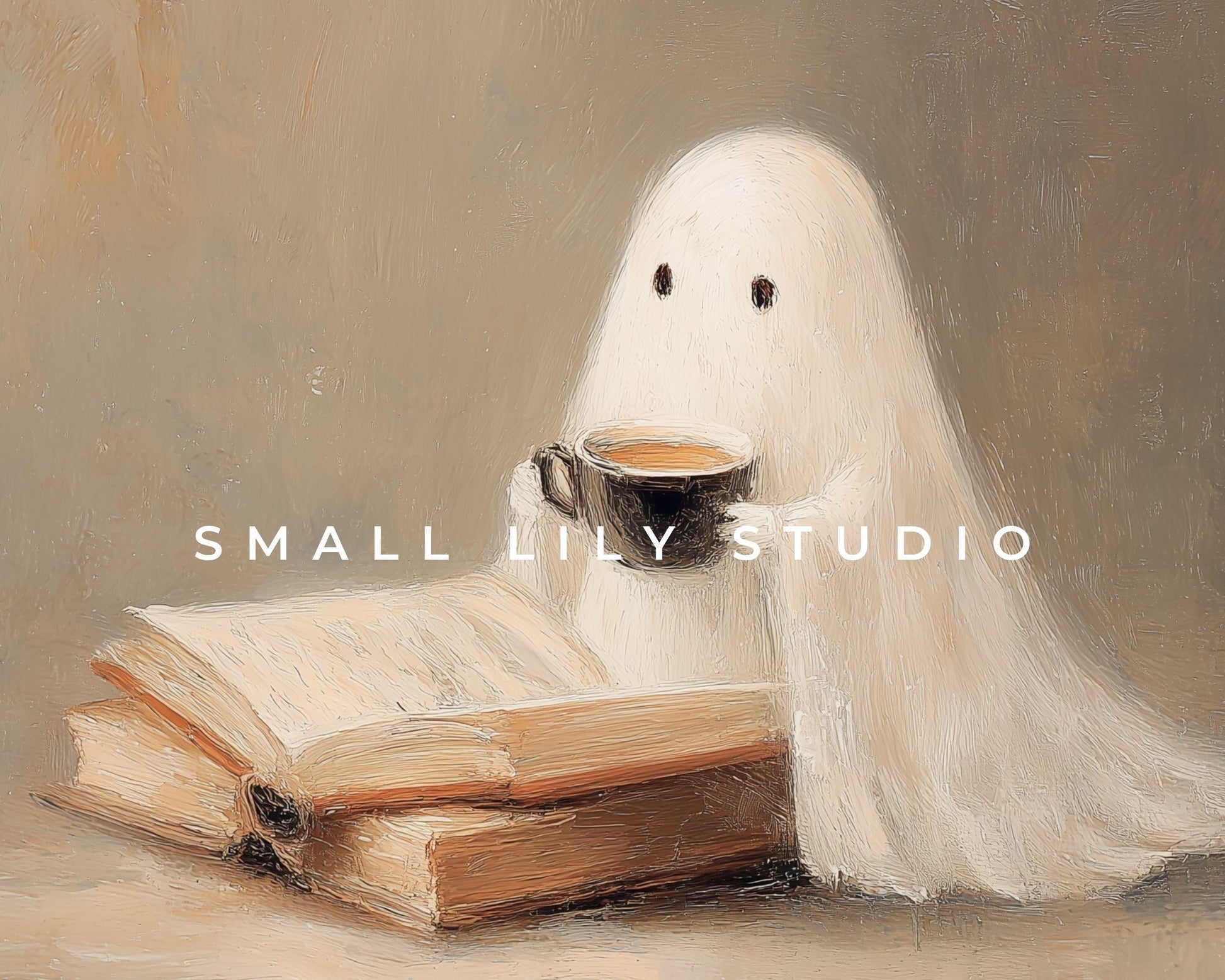 Cute Ghost Reading with Coffee Frame TV Art