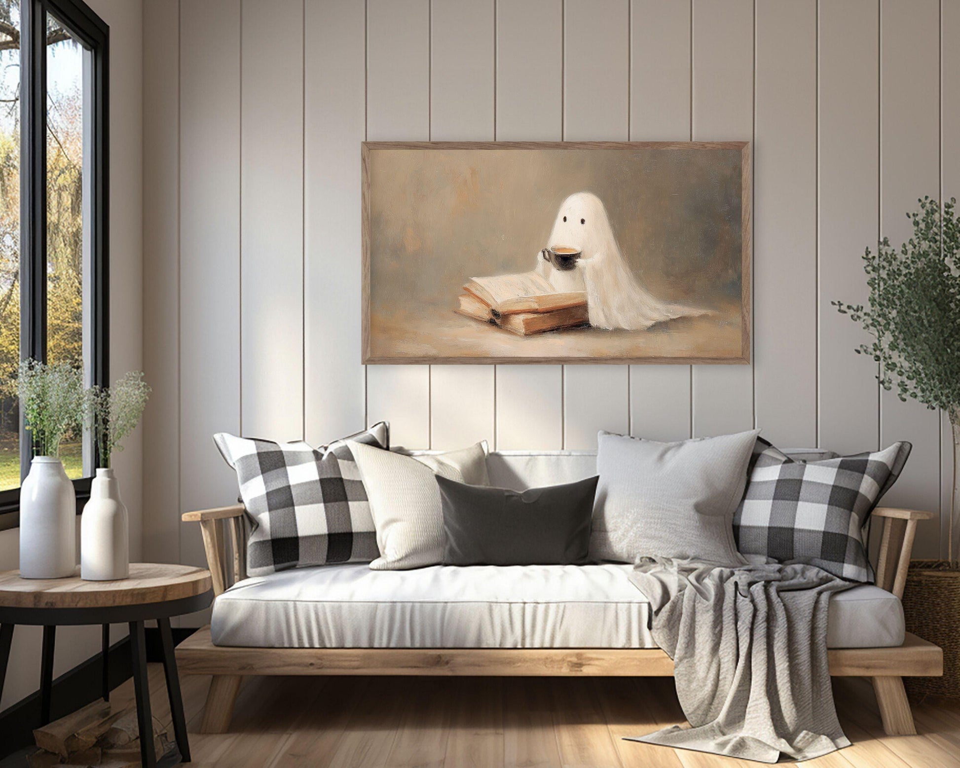 Cute Ghost Reading with Coffee Frame TV Art