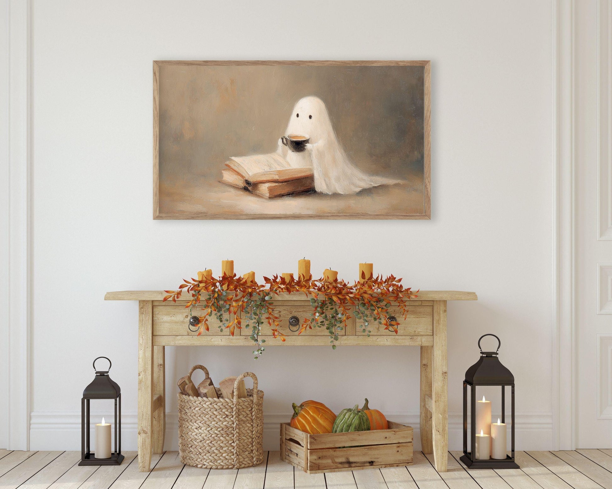 Cute Ghost Reading with Coffee Frame TV Art
