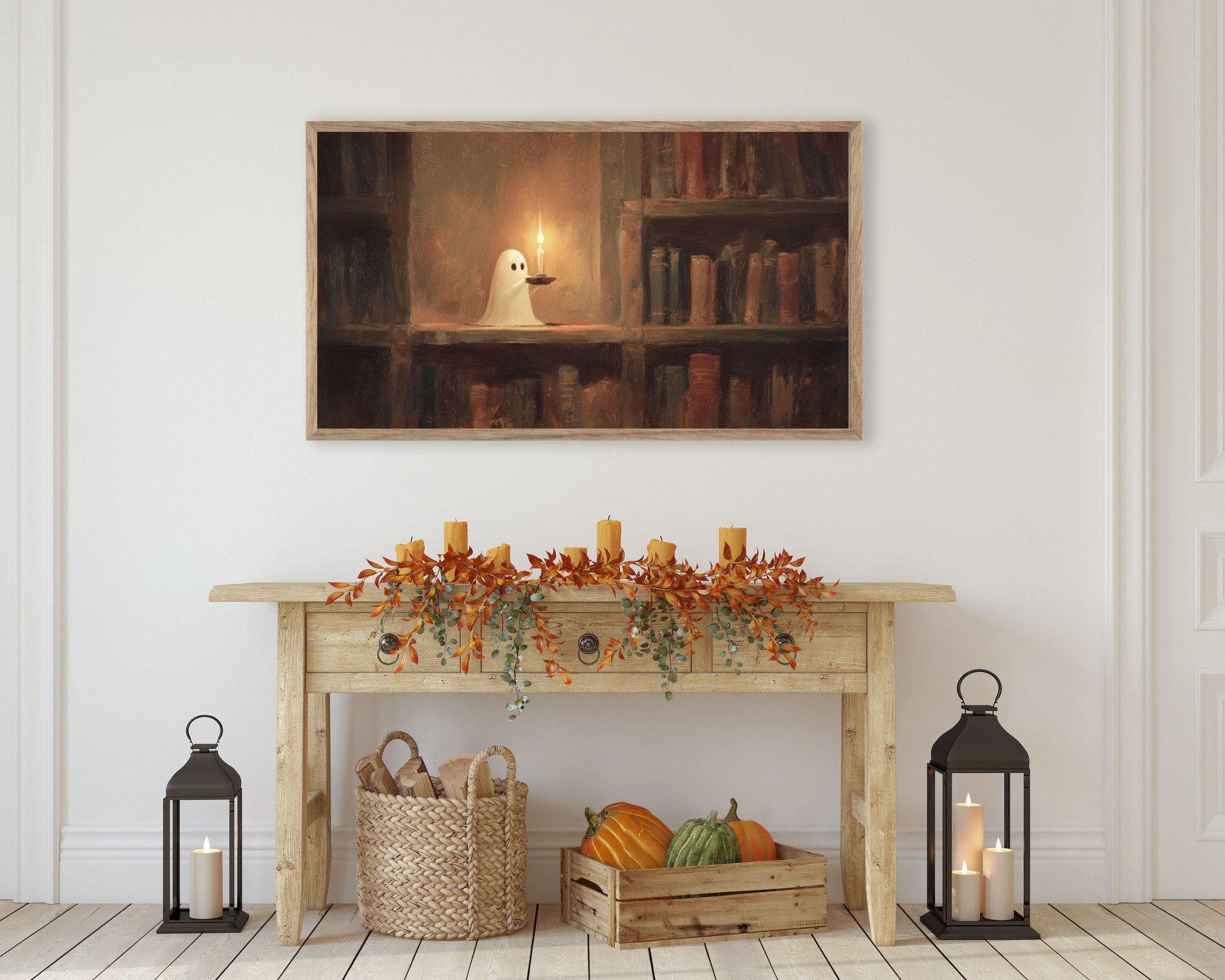 Cute Ghost on Bookshelf Frame TV Art