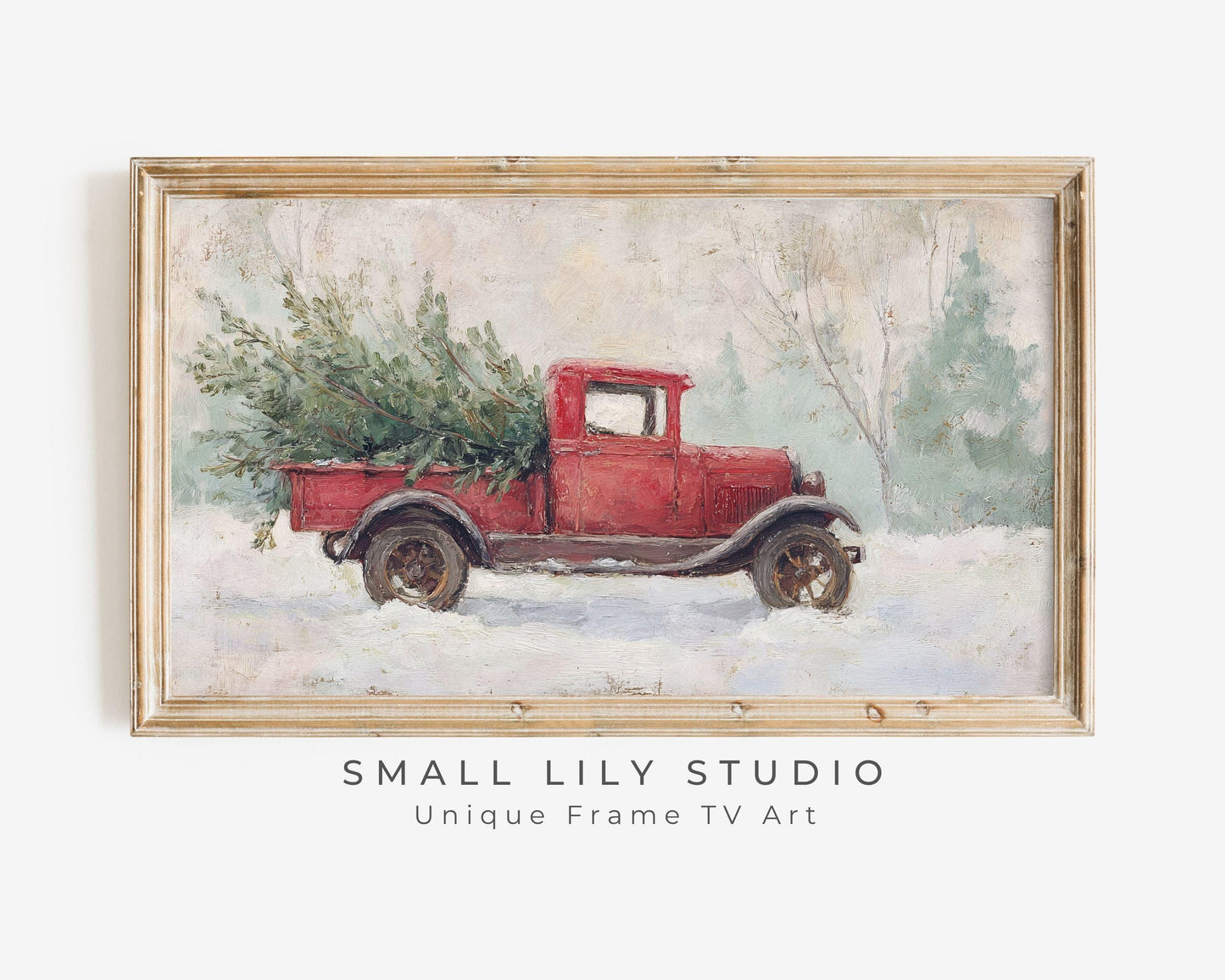 Red Truck with Christmas Tree Frame TV Art