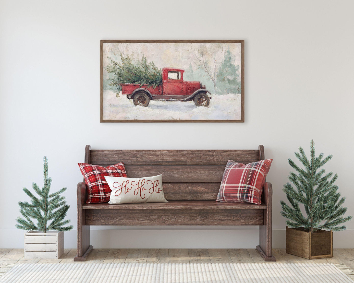 Red Truck with Christmas Tree Frame TV Art