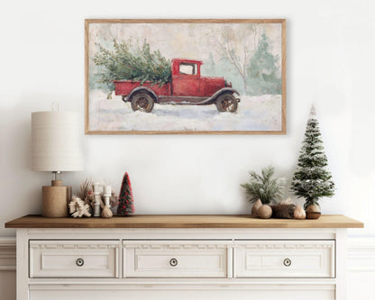 Red Truck with Christmas Tree Frame TV Art