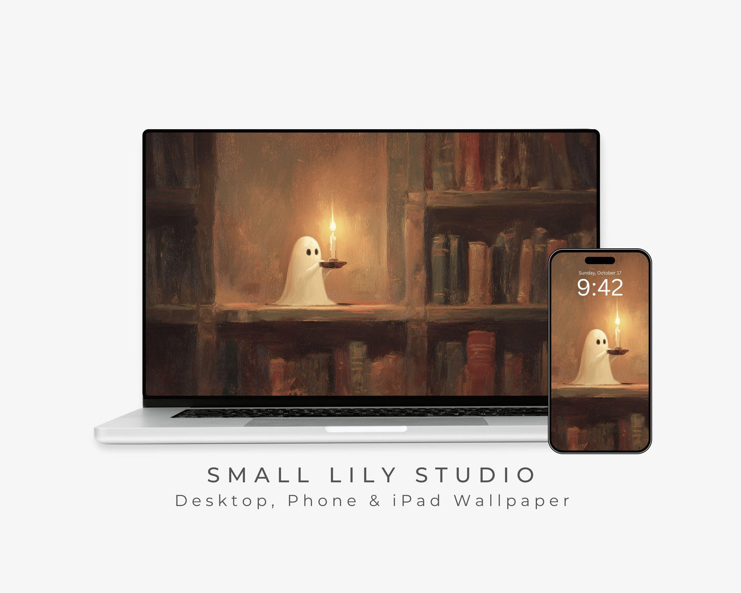 Cute Library Ghost Desktop Wallpaper Set