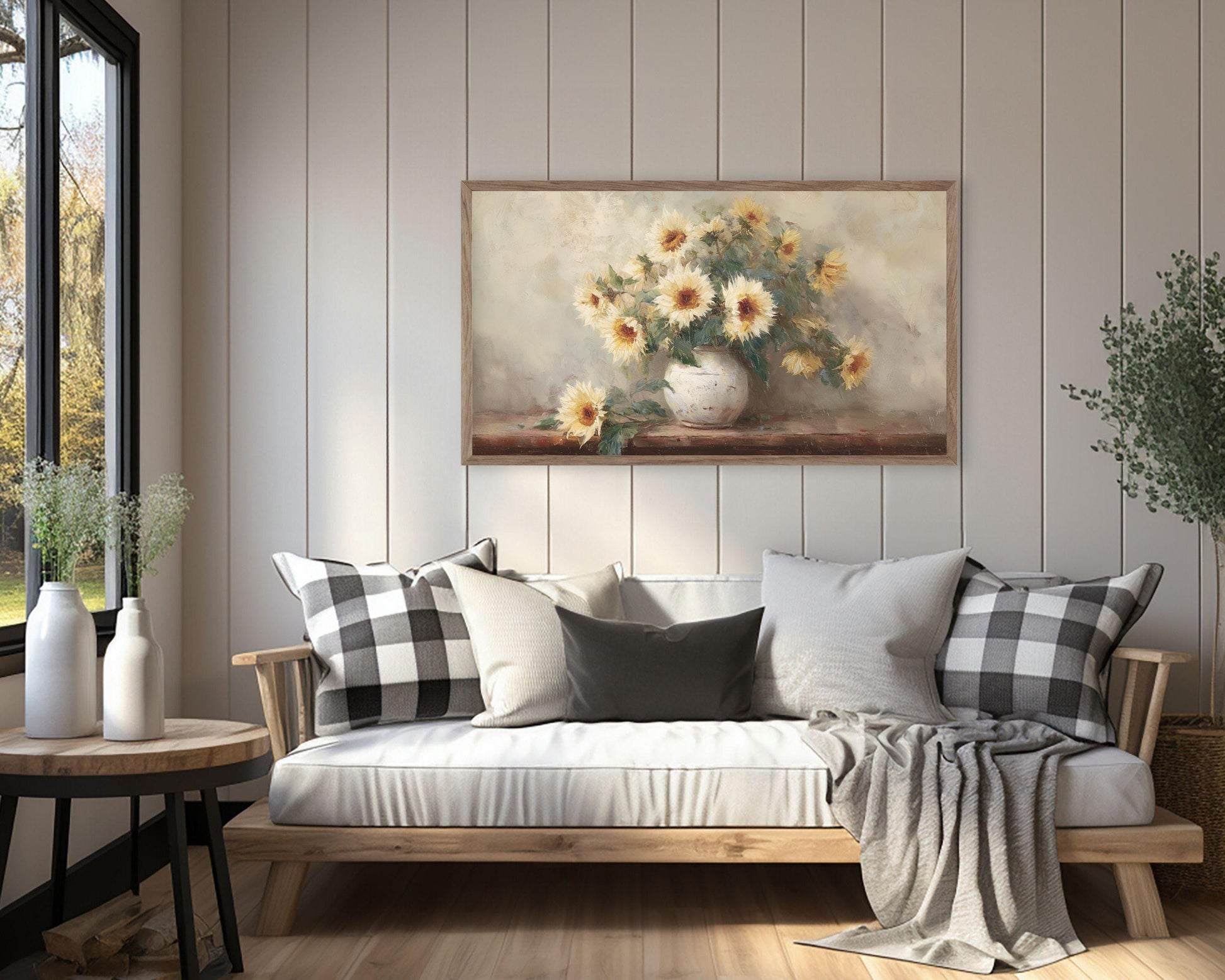 White Sunflowers Frame TV Art