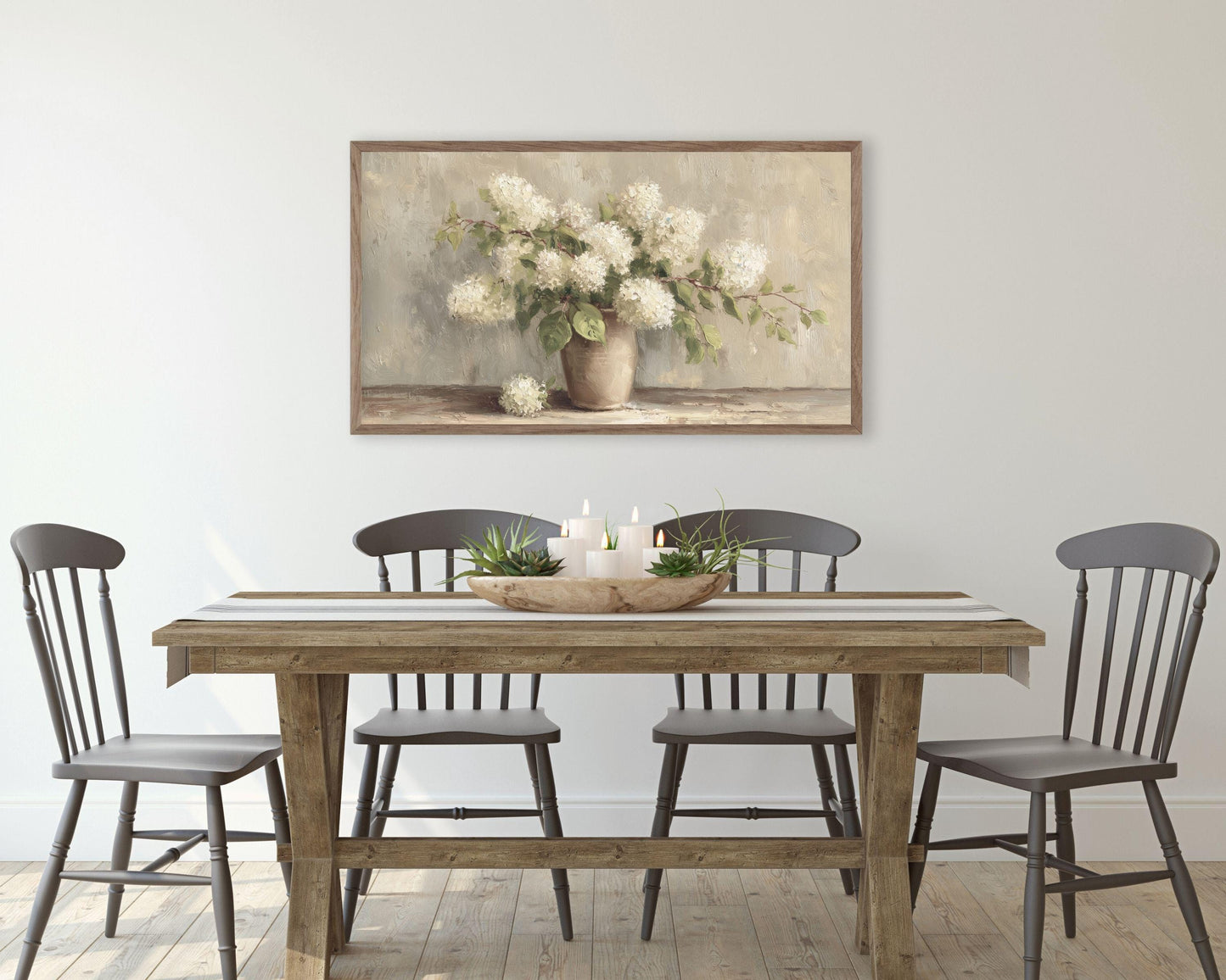 White Hydrangeas Frame TV Art