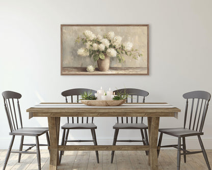 White Hydrangeas Frame TV Art