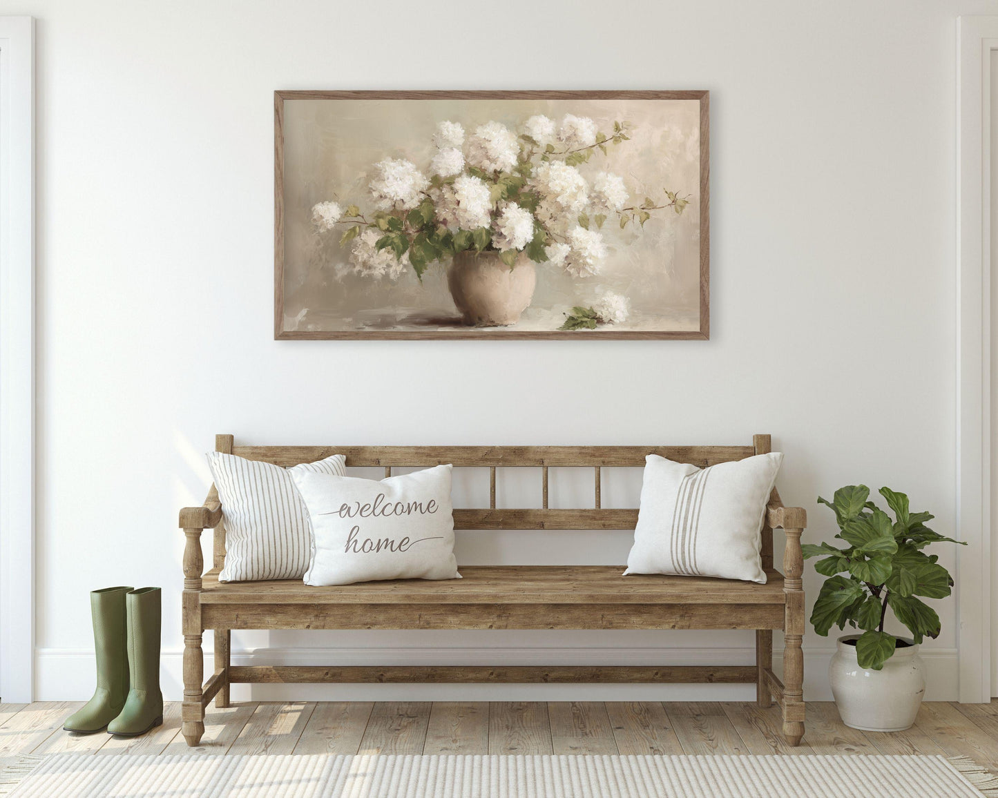White Hydrangeas Frame TV Art
