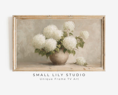 White Hydrangeas Frame TV Art
