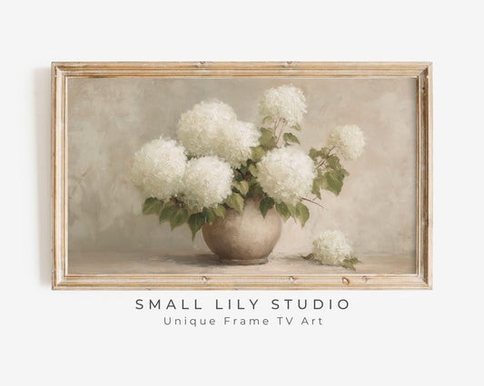 White Hydrangeas Frame TV Art