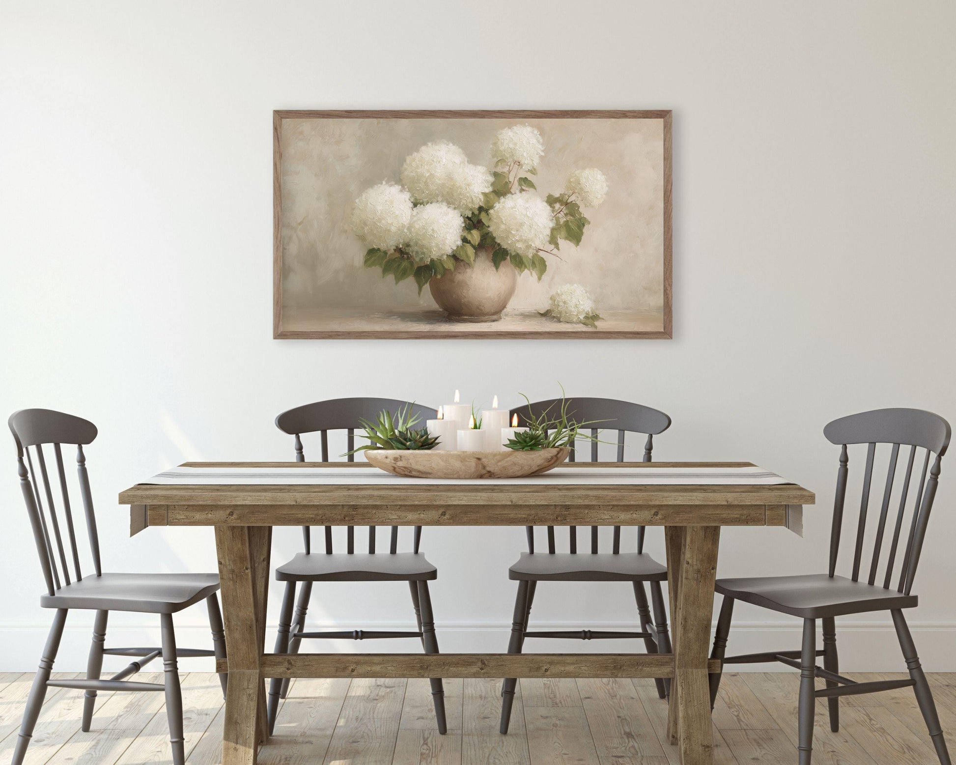 White Hydrangeas Frame TV Art
