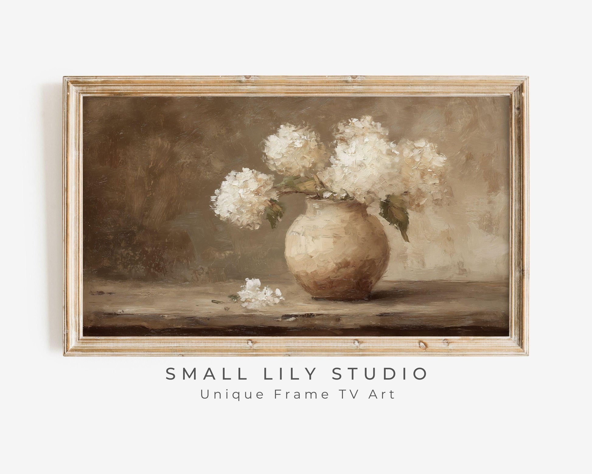 Hydrangeas in Rustic Vase Frame TV Art