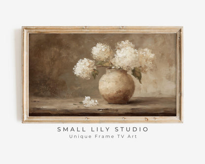Hydrangeas in Rustic Vase Frame TV Art