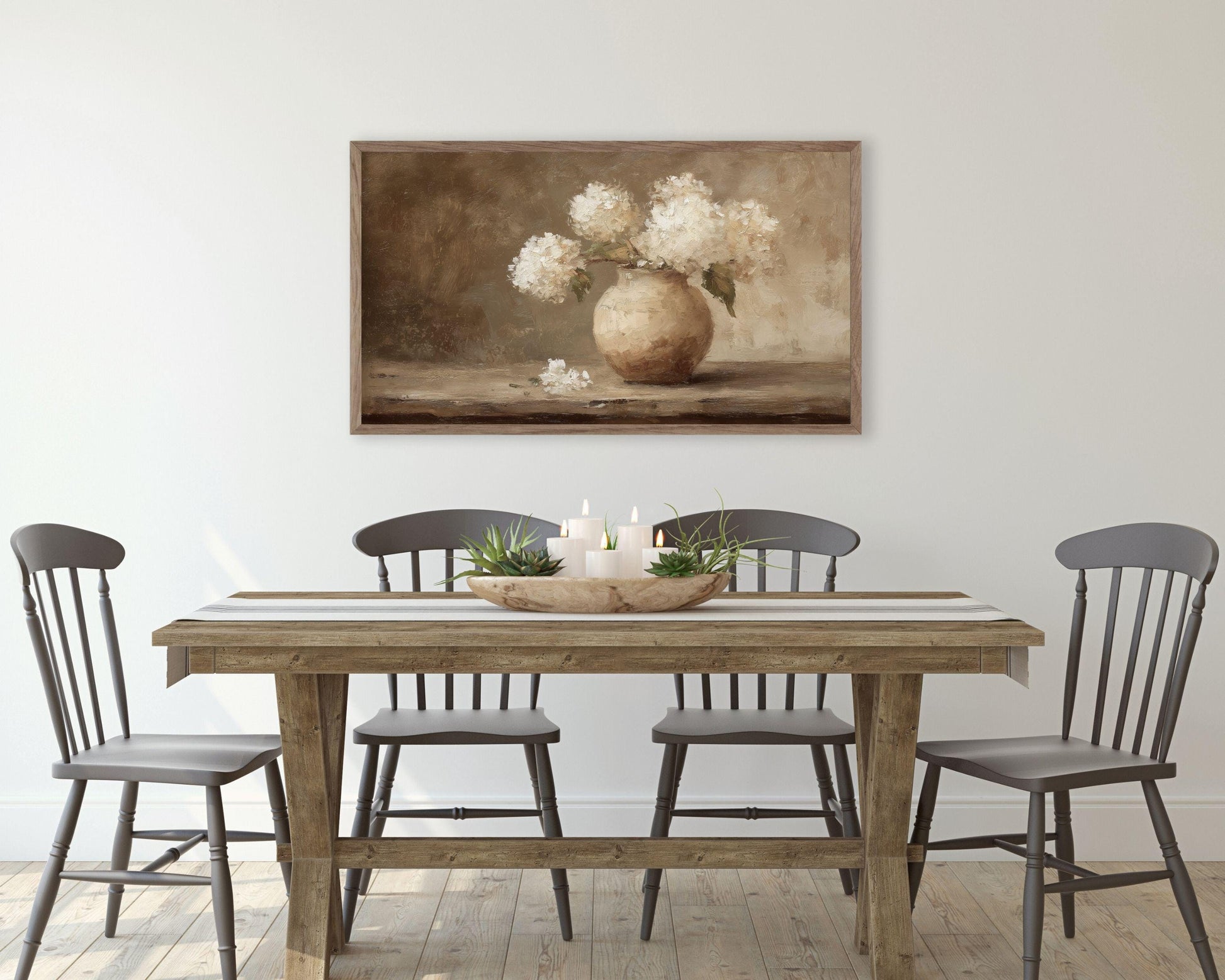 Hydrangeas in Rustic Vase Frame TV Art
