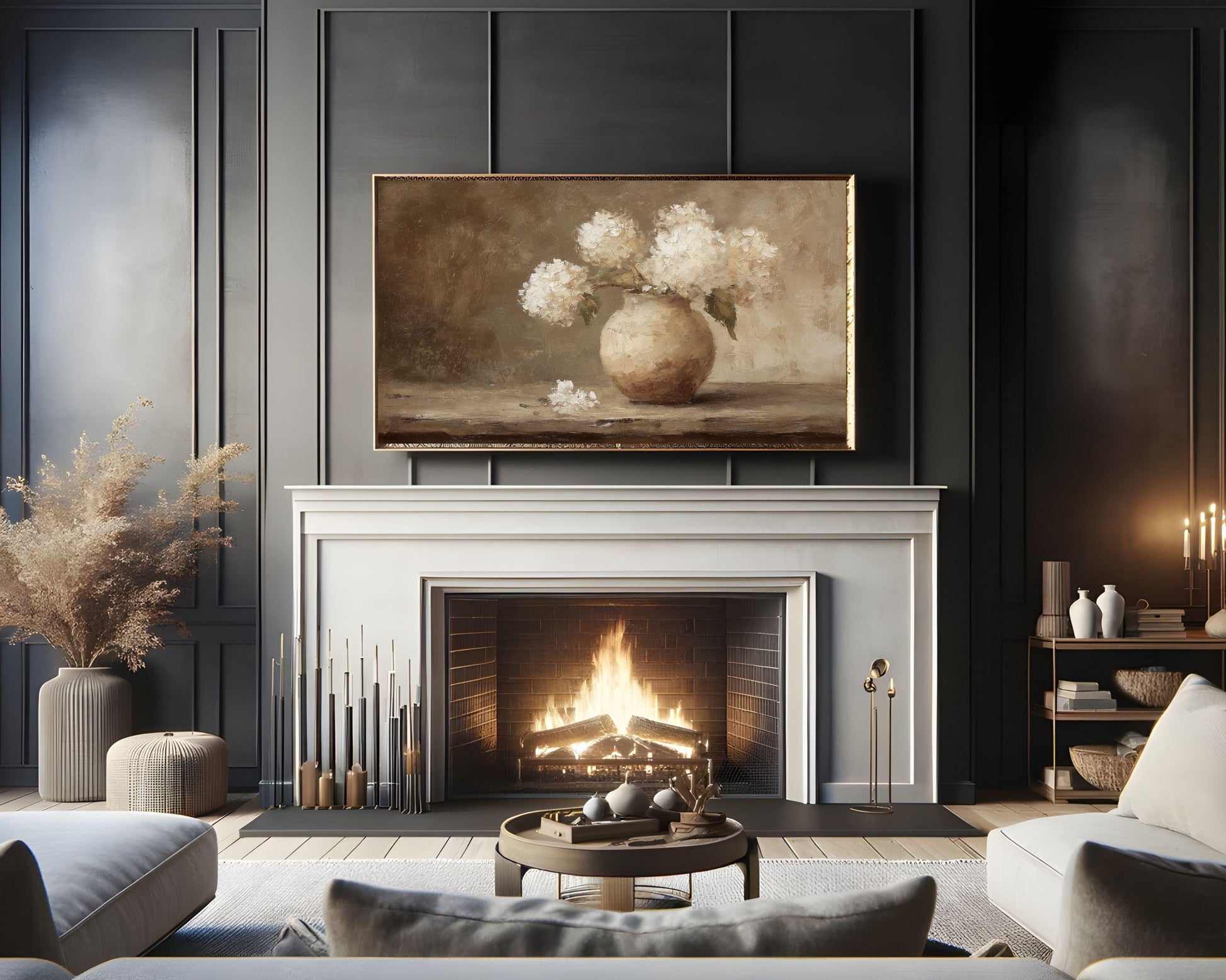 Hydrangeas in Rustic Vase Frame TV Art