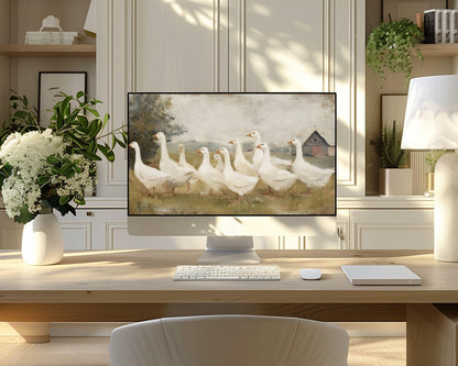 White Geese Desktop Wallpaper Set