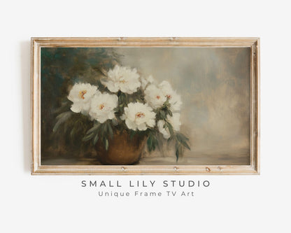 Neutral Spring Flowers Vintage Style Frame TV Art