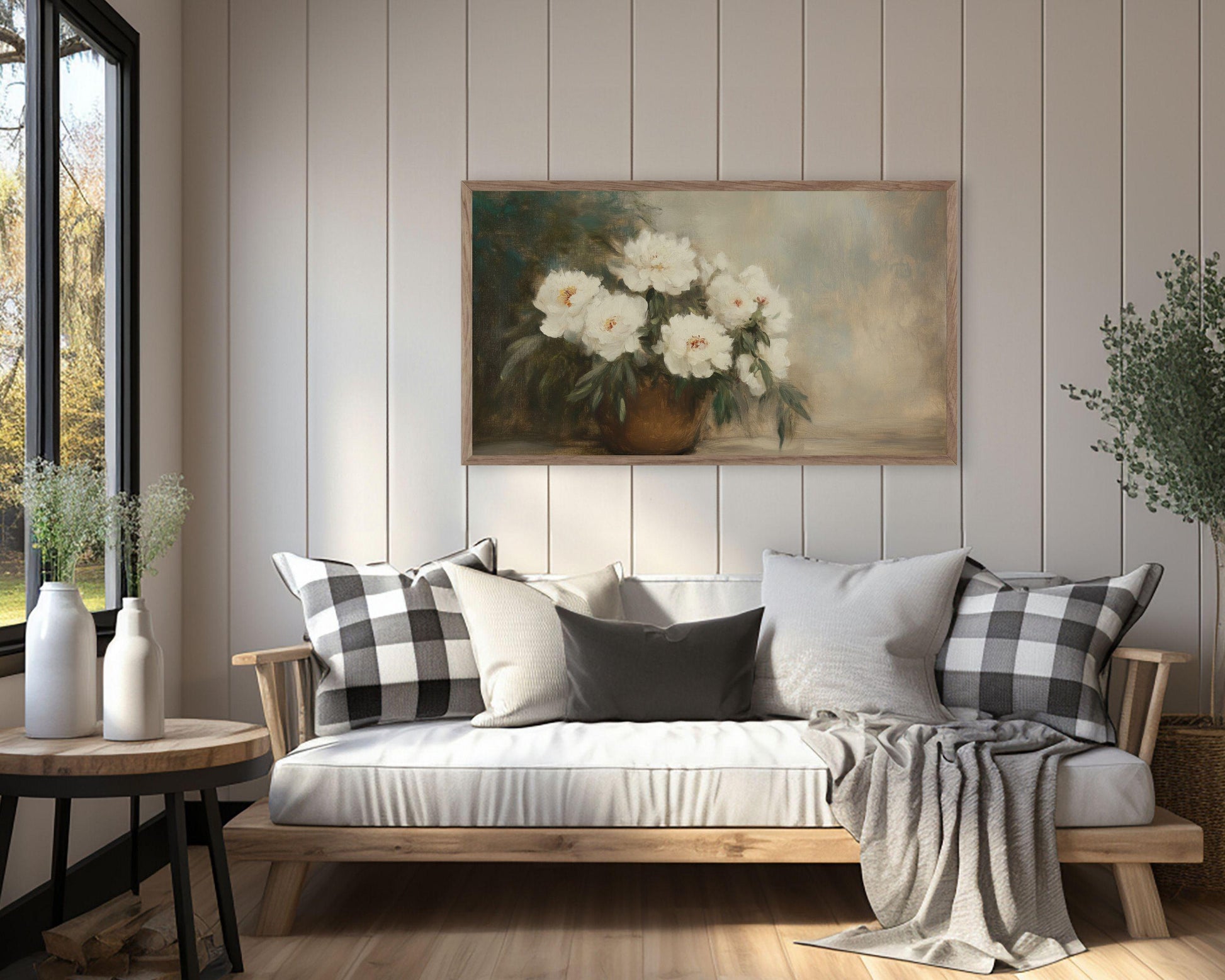 Neutral Spring Flowers Vintage Style Frame TV Art