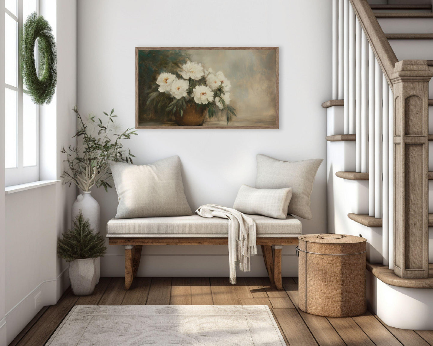 Neutral Spring Flowers Vintage Style Frame TV Art