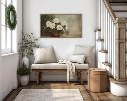 Neutral Spring Flowers Vintage Style Frame TV Art