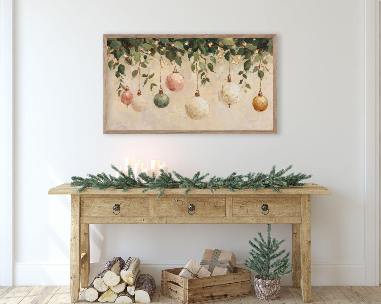 Christmas Garland Ornaments Frame TV Art