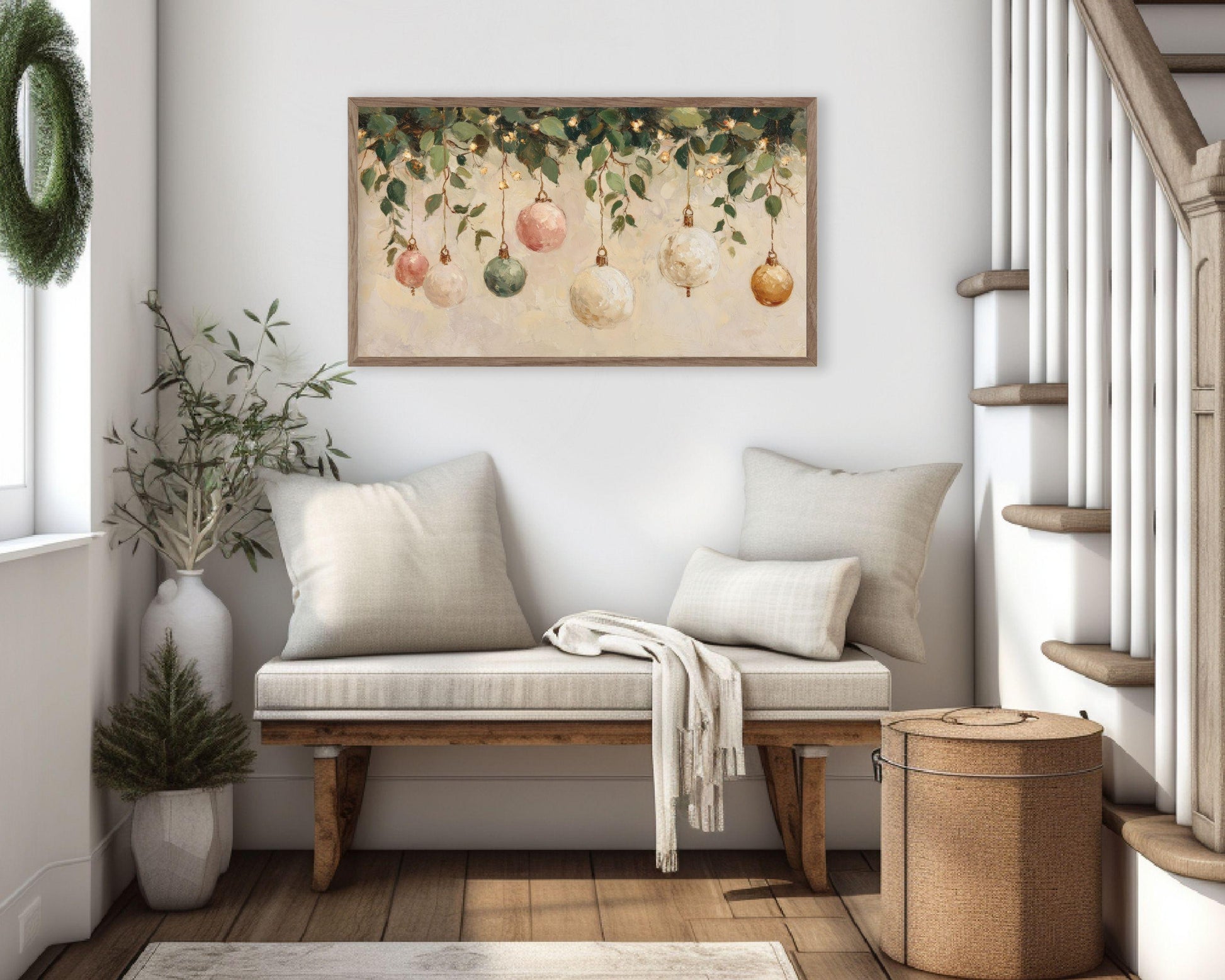 Christmas Garland Ornaments Frame TV Art