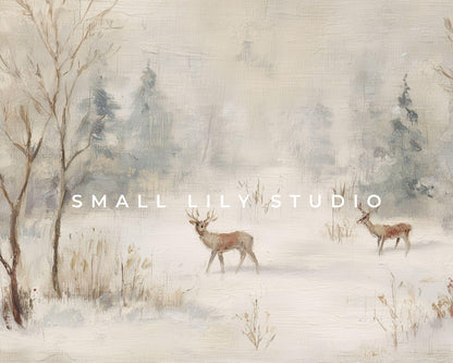 Deer in Winter Landscape Frame TV Art