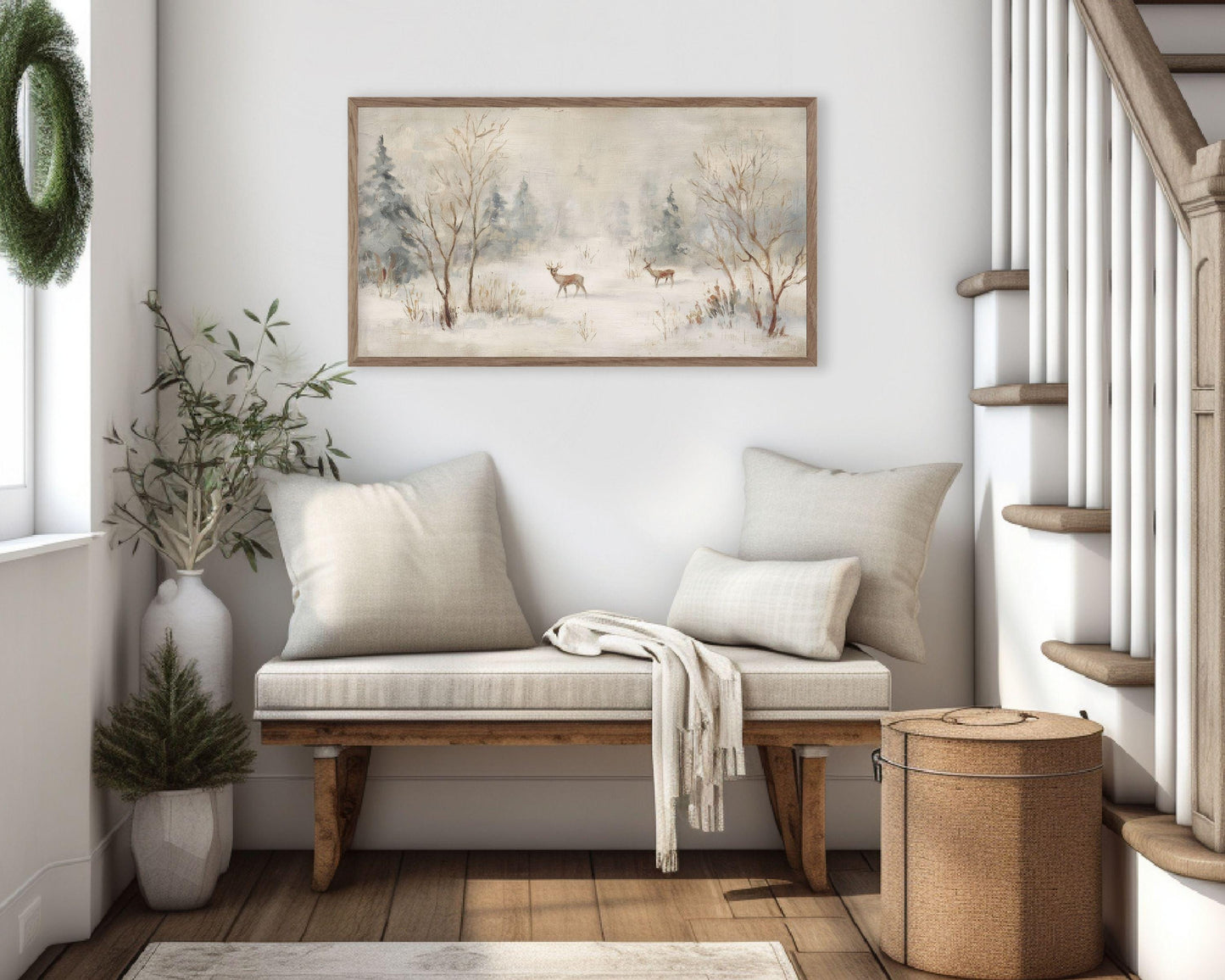 Deer in Winter Landscape Frame TV Art