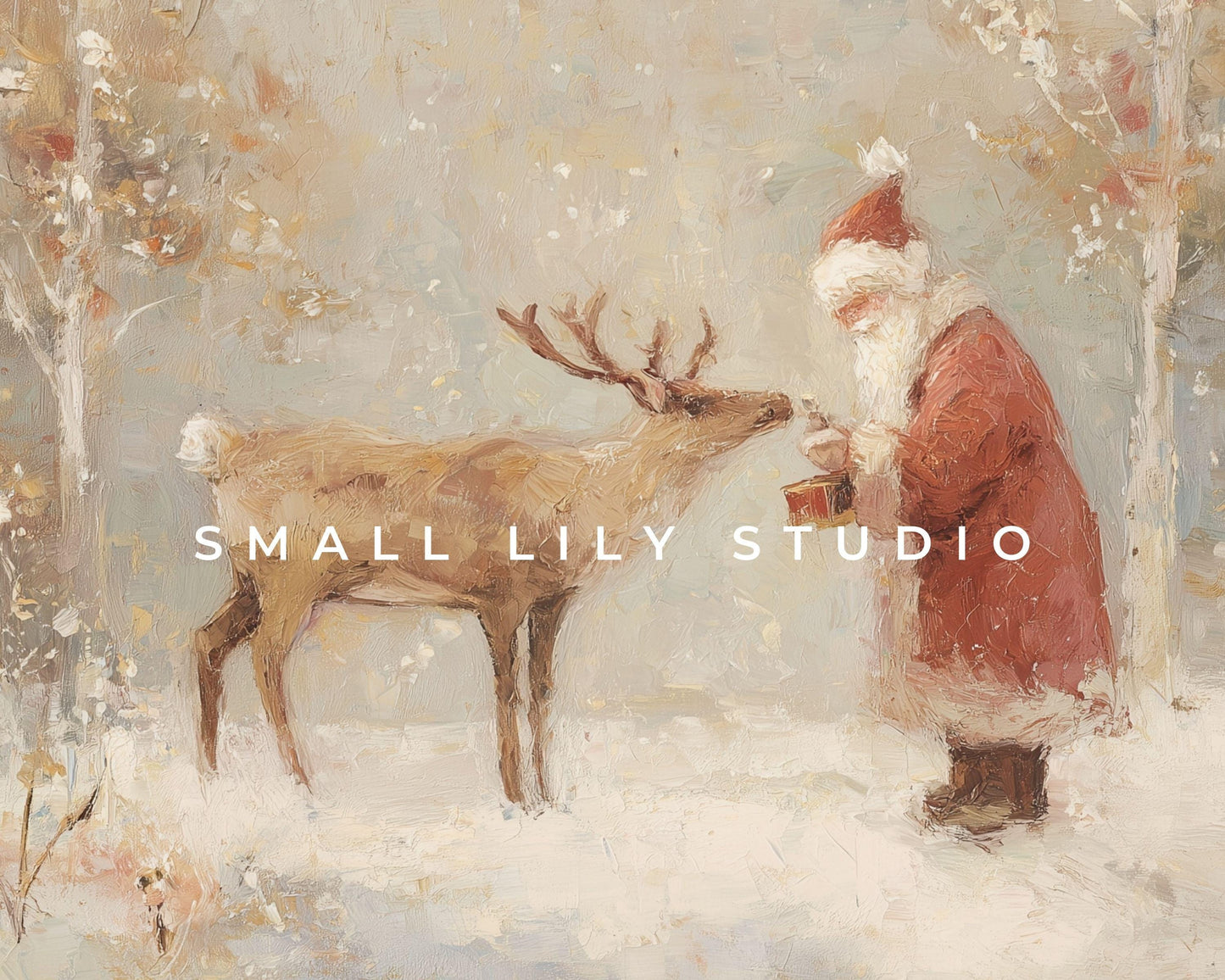 Santa Feeding Reindeer Frame TV Art