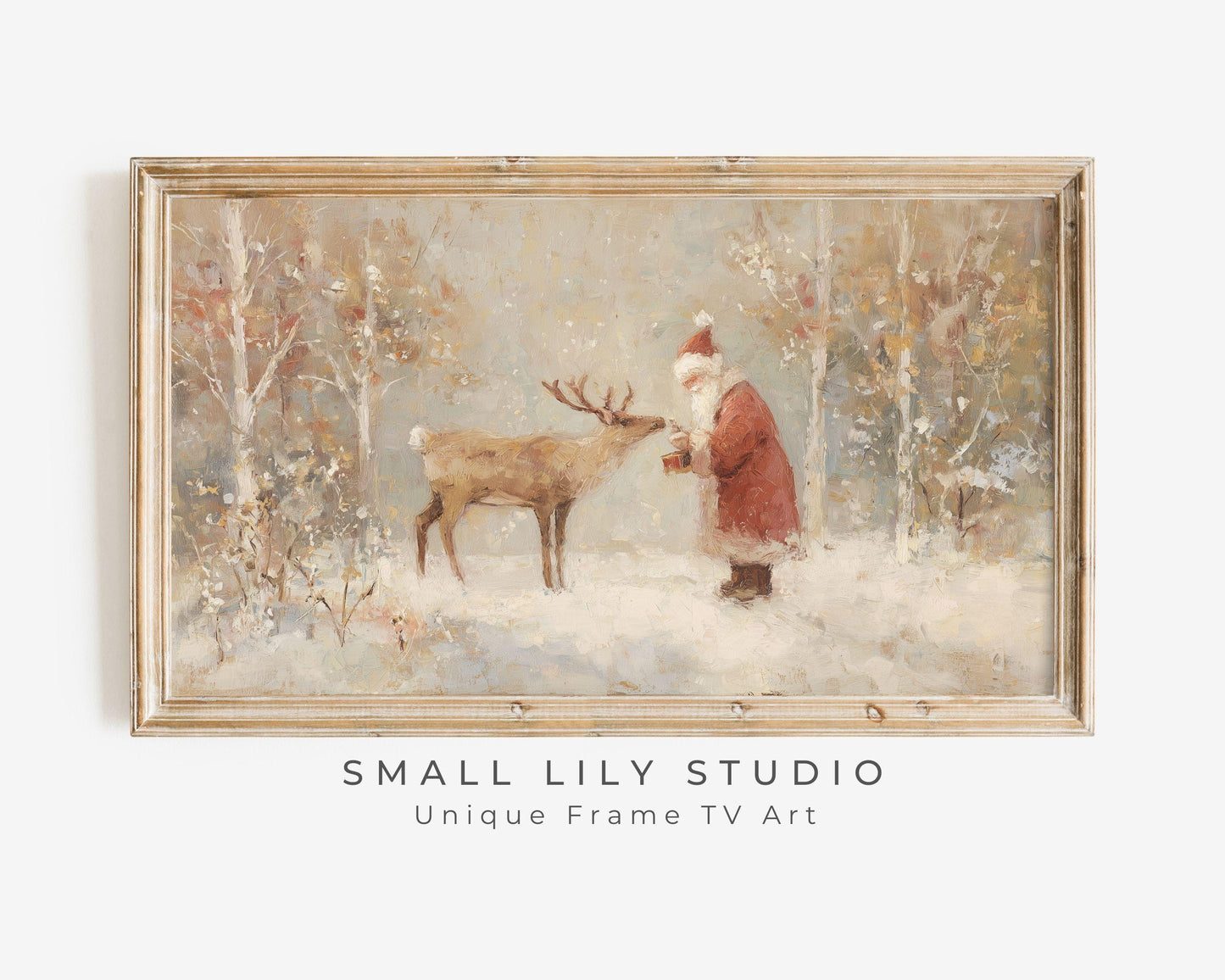 Santa Feeding Reindeer Frame TV Art