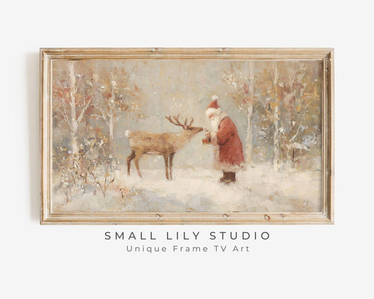 Santa Feeding Reindeer Frame TV Art