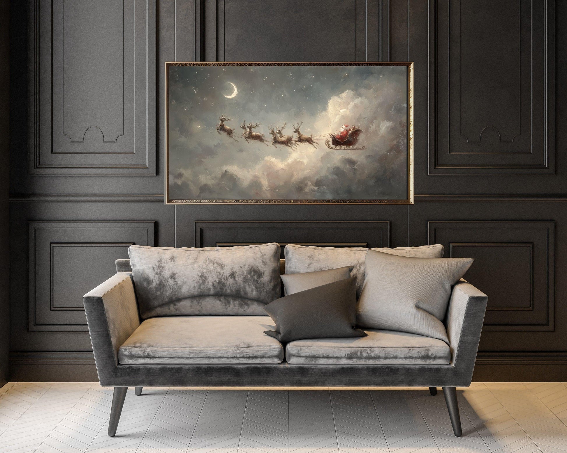 Santa and Reindeer Flying Frame TV Art
