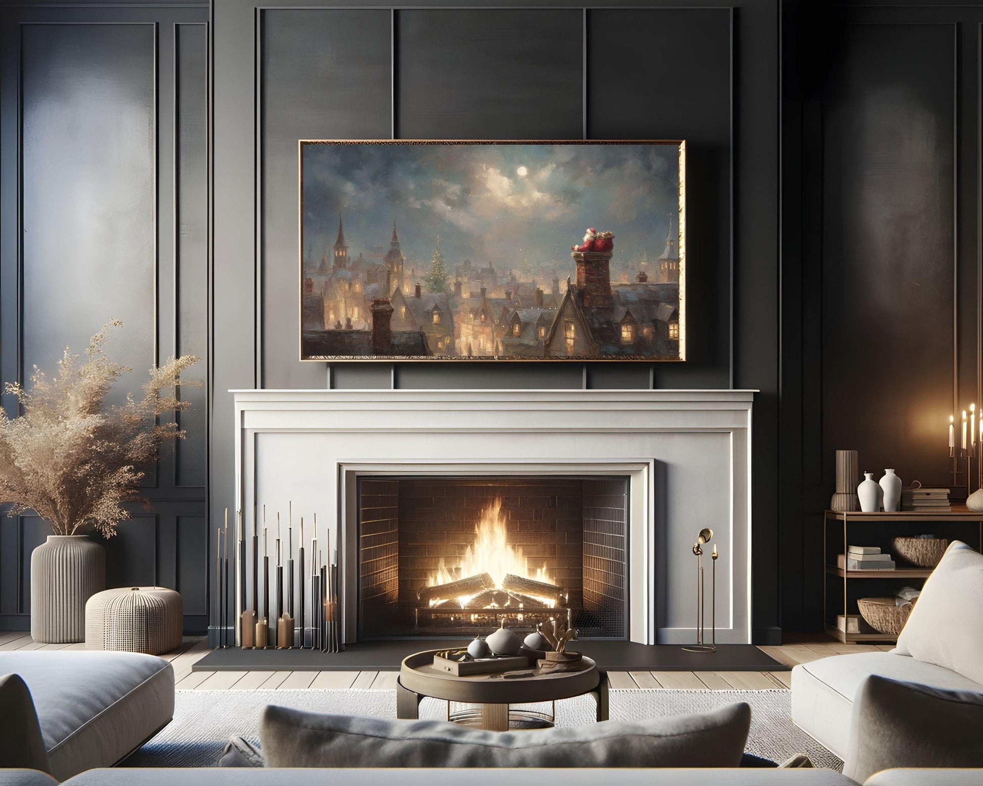 Santa in Chimney Frame TV Art