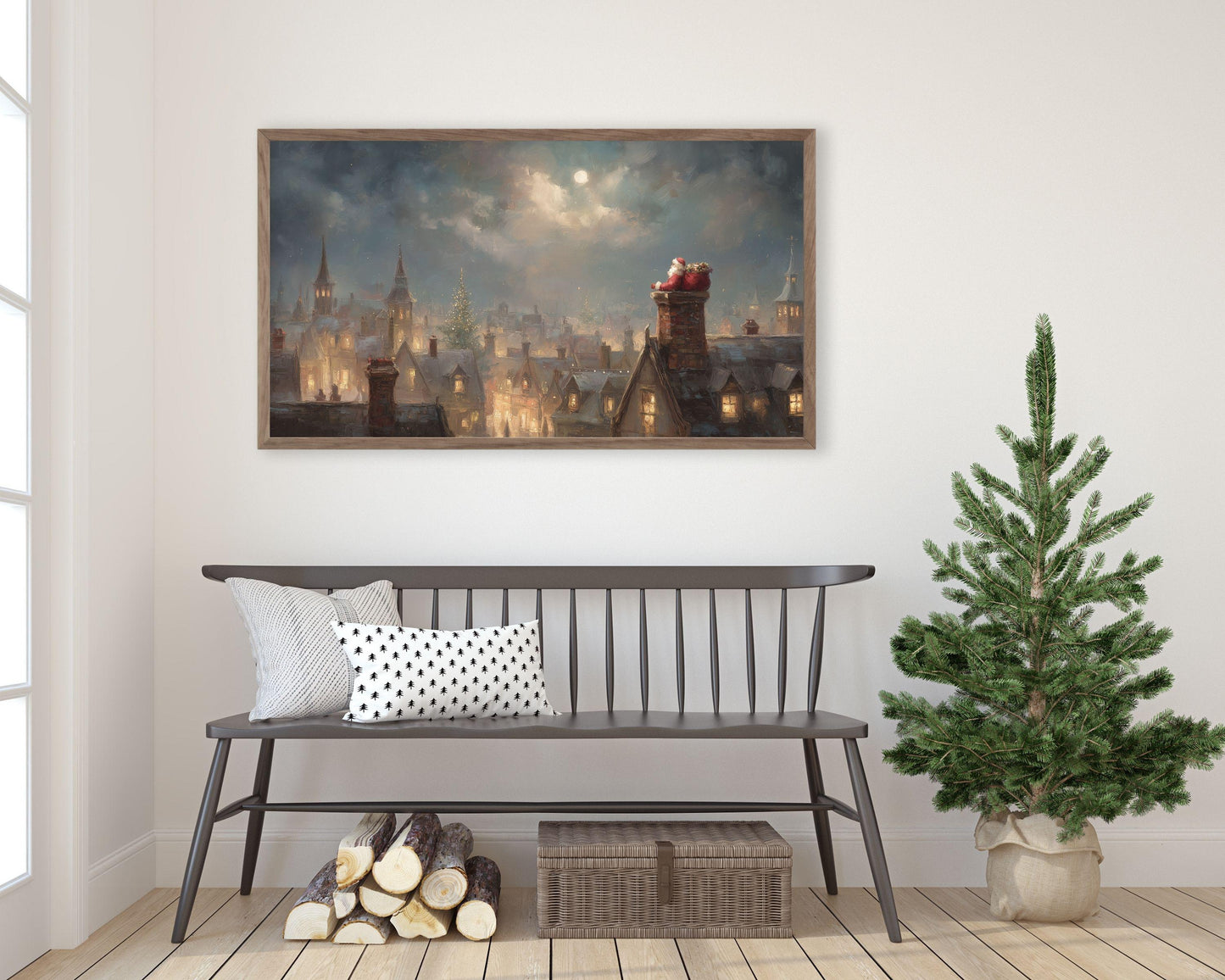 Santa in Chimney Frame TV Art