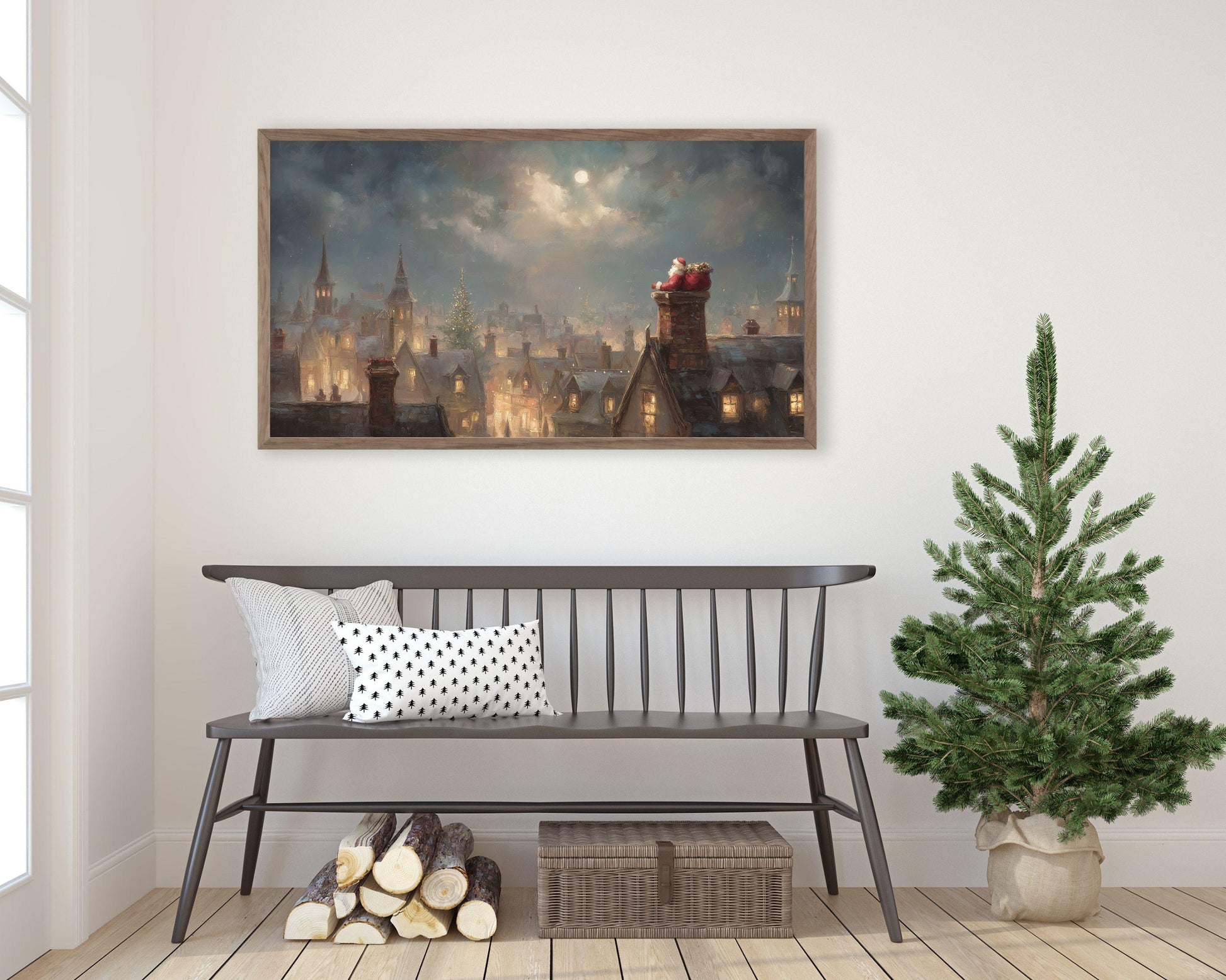 Santa in Chimney Frame TV Art