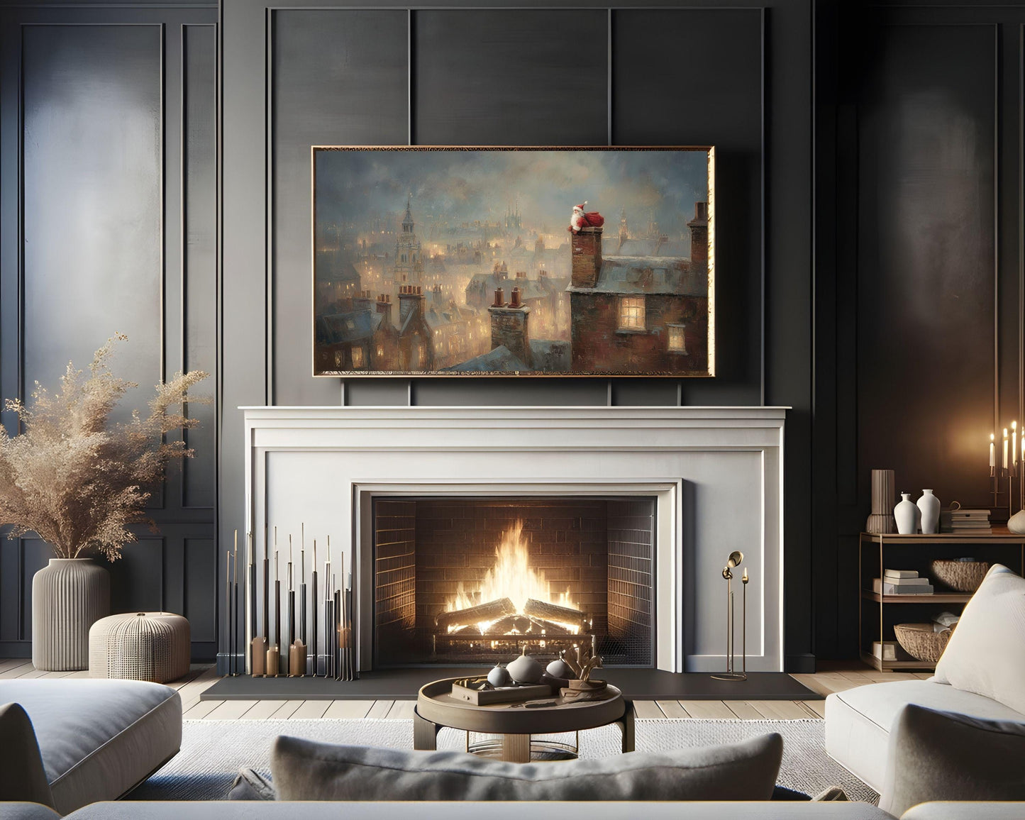 Santa Stuck in Chimney Frame TV Art