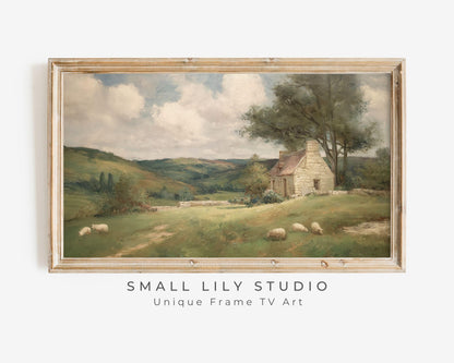 Sheep in Country Landscape Frame TV Art