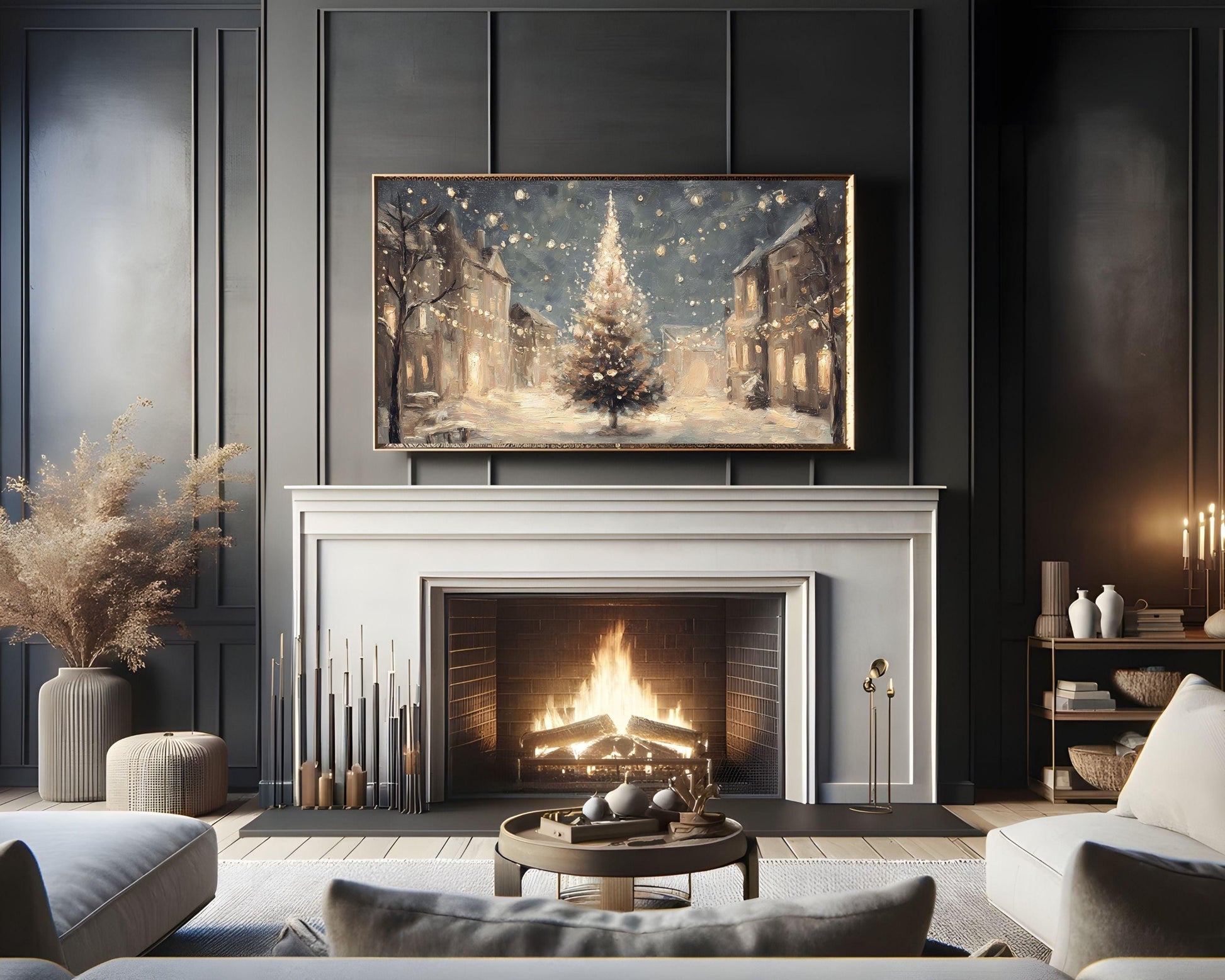 Christmas Tree in Village Frame TV Art