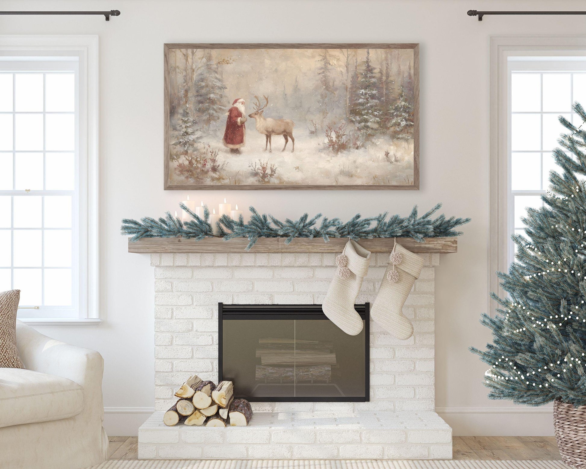 Santa and Reindeer Frame TV Art