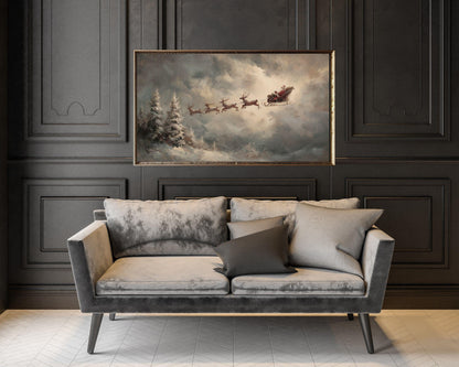 Santa and Flying Reindeer Frame TV Art